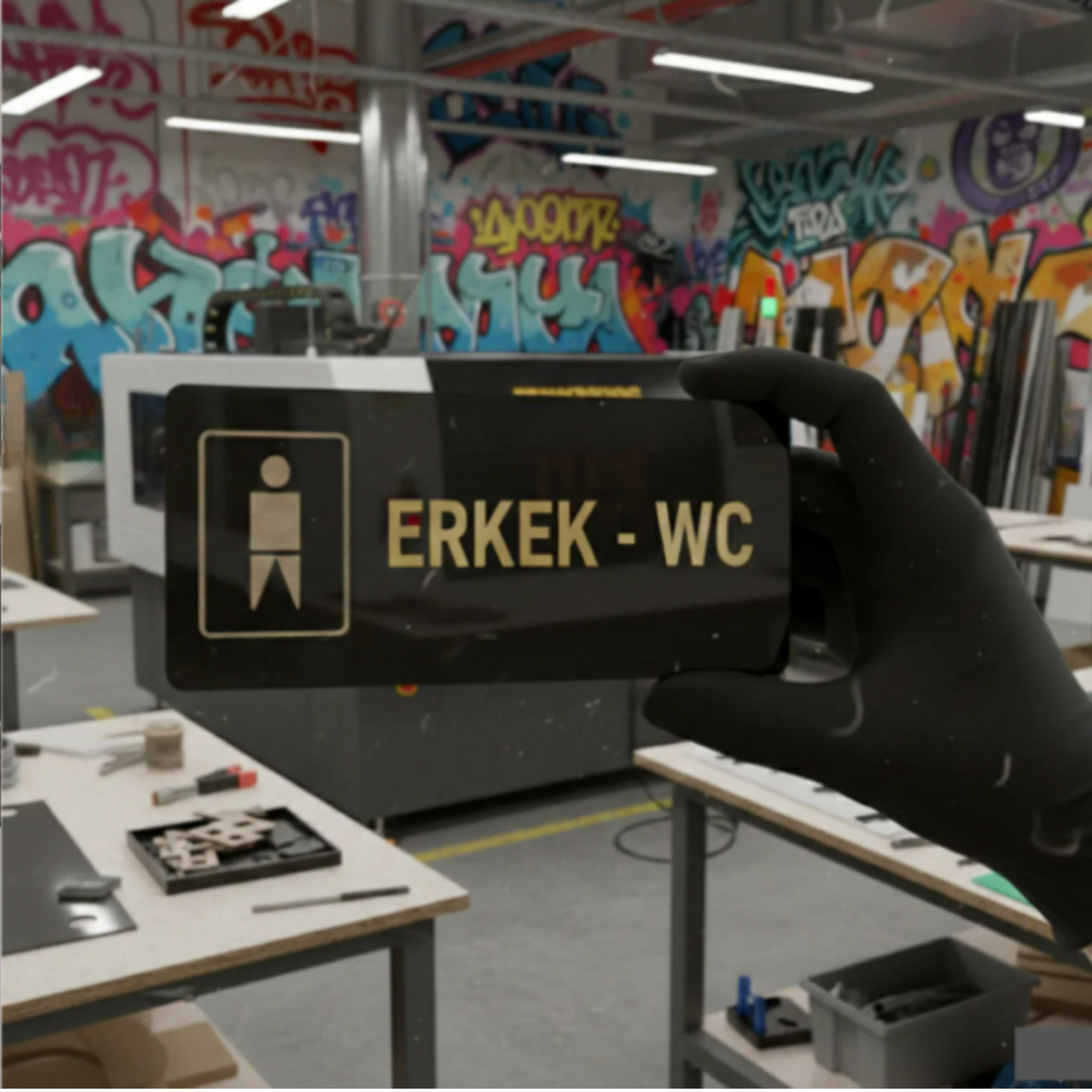 Pleksi Erkek WC Yönlendirme Tabelası - Çift Renk