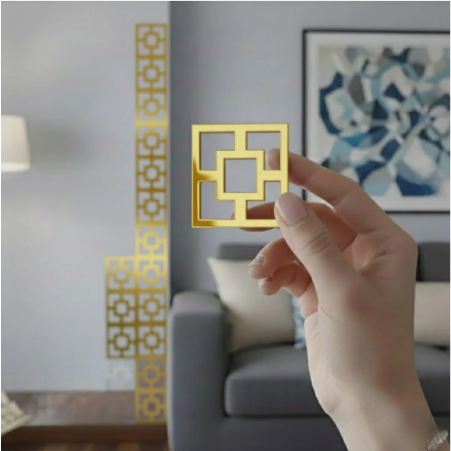 (20 Adet) Parlak Altın Aynalı 3D Duvar Dekoru | Kendinden Yapışkanlı Kare Dekor