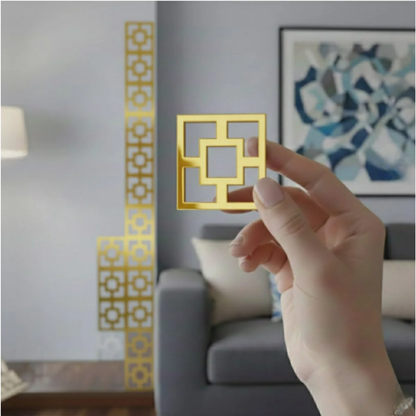 (20 Adet) Parlak Altın Aynalı 3D Duvar Dekoru | Kendinden Yapışkanlı Kare Dekor