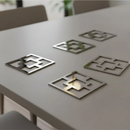 (20 Adet) Parlak Gümüş Aynalı 3D Duvar Dekoru | Kendinden Yapışkanlı Kare Dekor