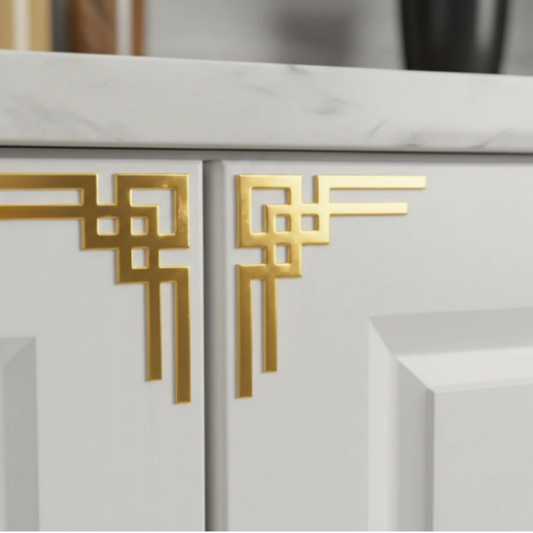 4 Adet Gardırop Komidin Duvar Köşe Süsü Seti - Altın Gümüş Rengi - Mobilya Süsü